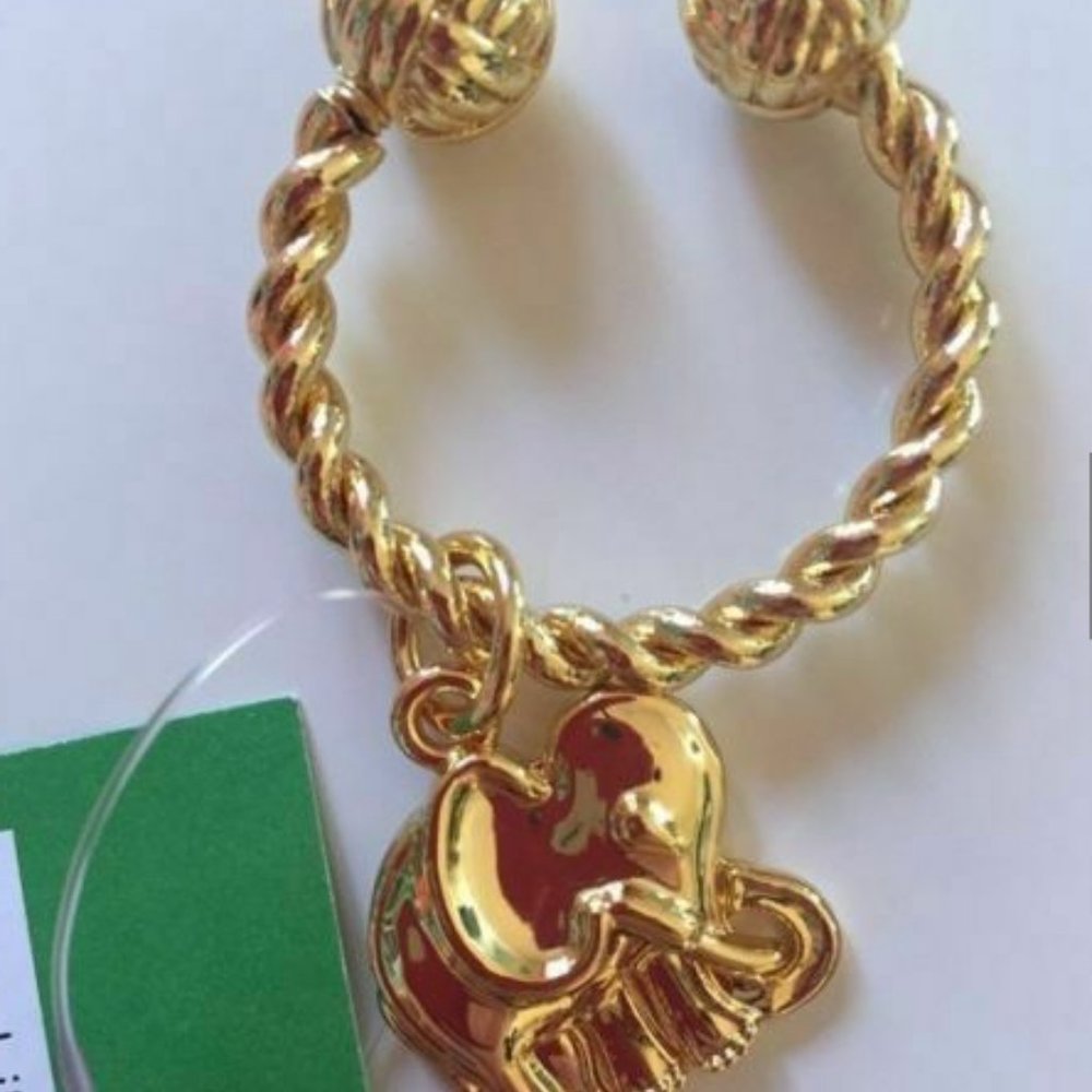 LILLY PULITZER || Key Ring Gold Elephant Screwball Trunks In The Air Key Fob NWT
